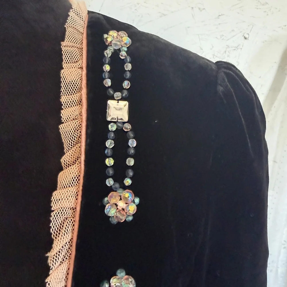 Nanette Lepore Black Velvet Blazer with Pink Trim & Beaded Accents - Picture 5 of 12